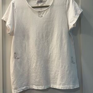 White Short-Sleeve Tee with Boot Embroidery